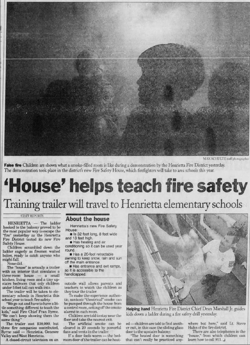 Old newspaper article about Henrietta Fire District's new fire safety house